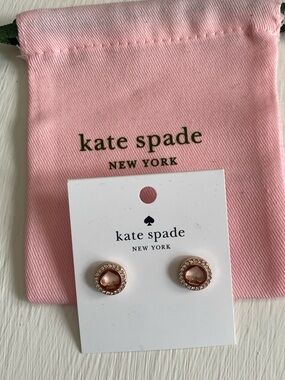 Kate Spade Sparkle Rose Gold Spot the Spade Pave Halo Heart Earrings Dust bag